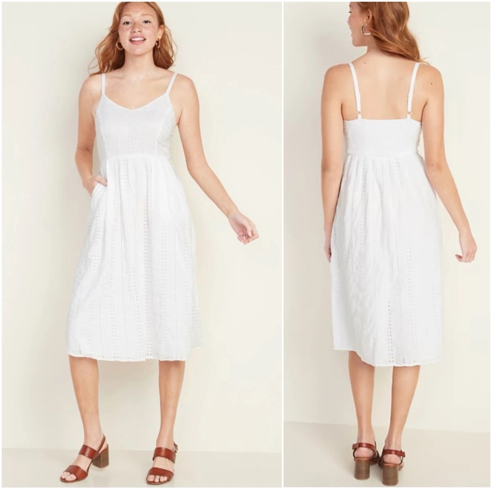 Old Navy Fit & Flare Eyelet Cami Midi Dress White